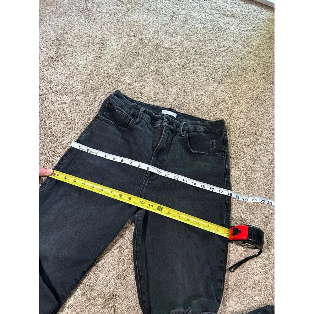 Good American Good Straight Distressed Jeans Black High Rise Size 12/31